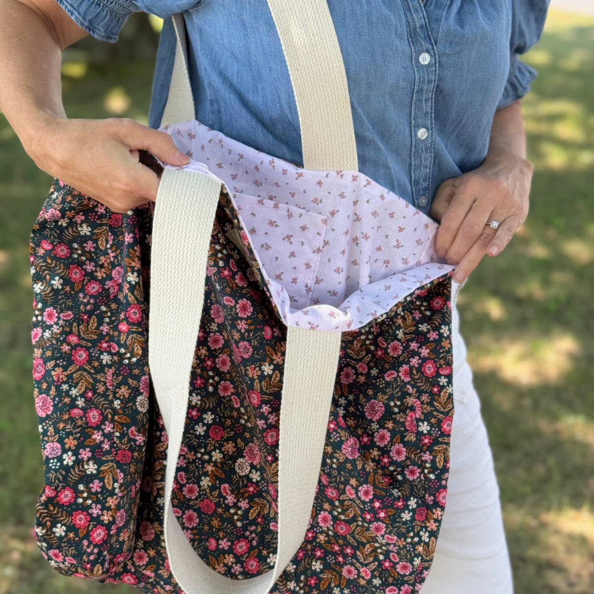 Sac cabas en corduroy fleuri - 2046