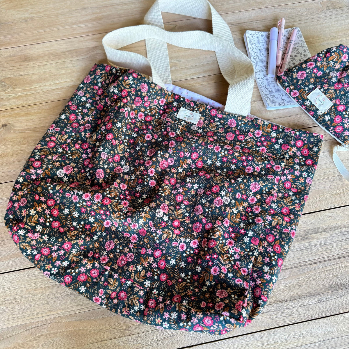 Sac cabas en corduroy fleuri - 2046