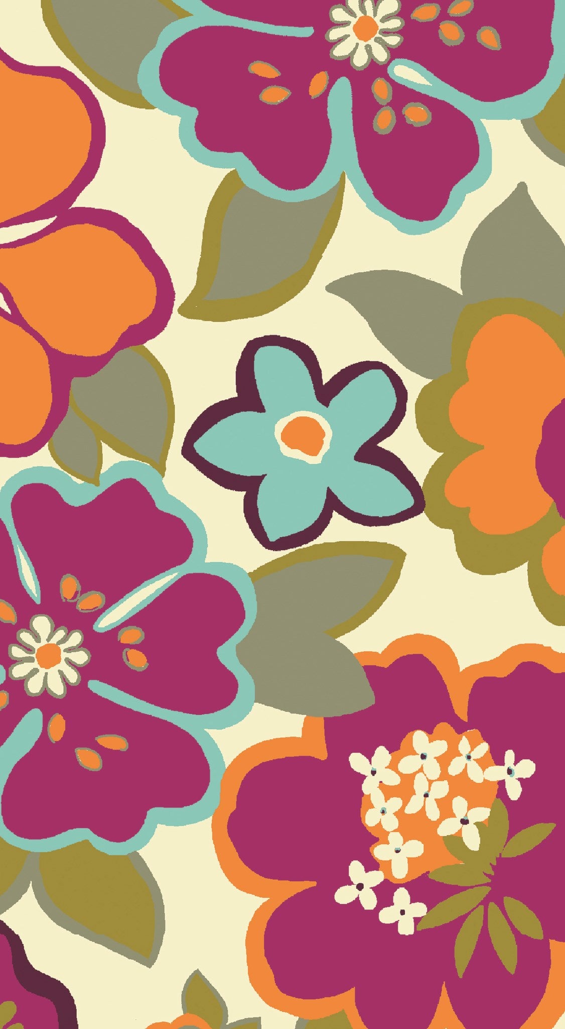 Serviettes - Fleurs orange fuschia