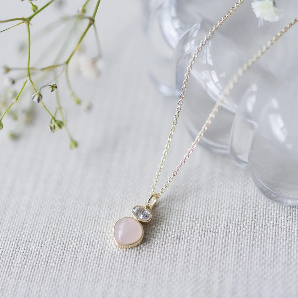 Collier Anastasia avec quartz rose/transparent - Or