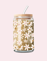Verre 16 oz - Fleurs beiges et brunes