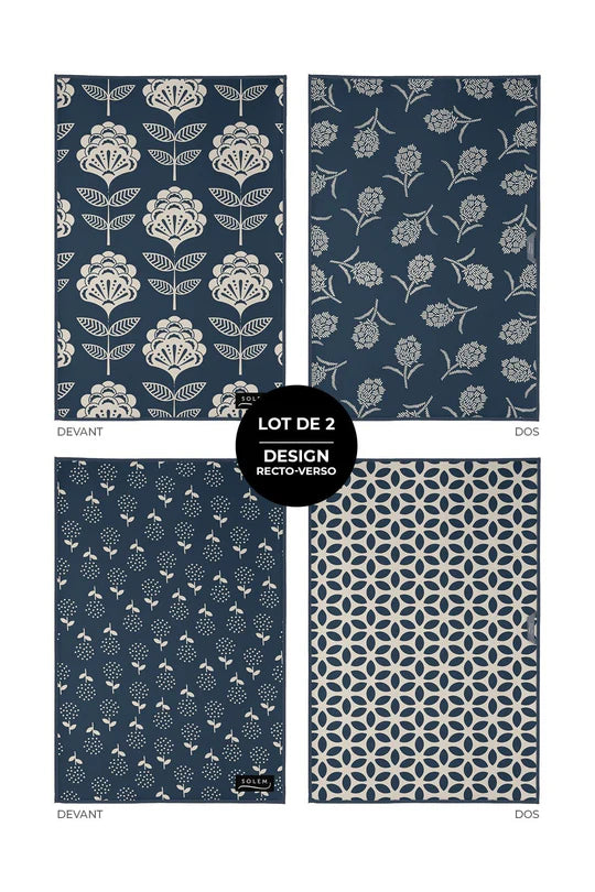 Linges à vaisselle en microfibre (Lot de 2) - Nature indigo