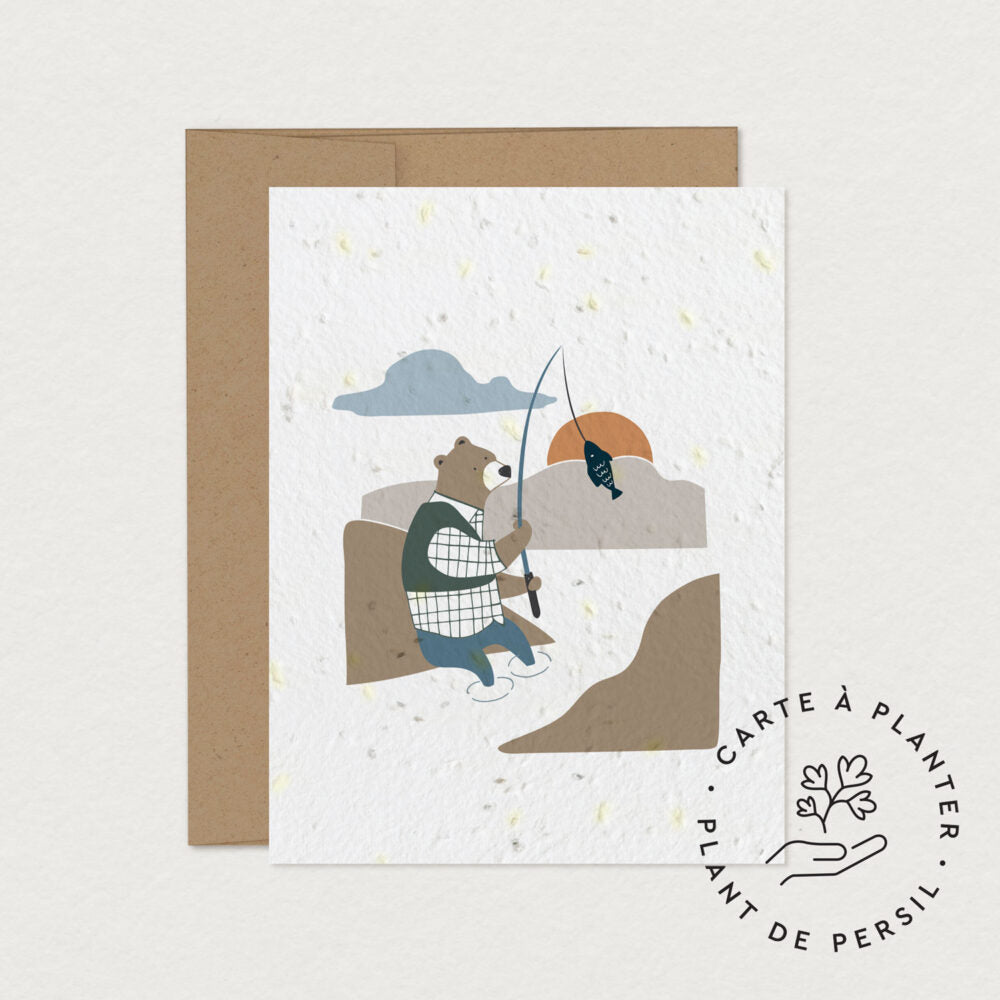 Carte de souhaits à planter - Ours pêcheur
