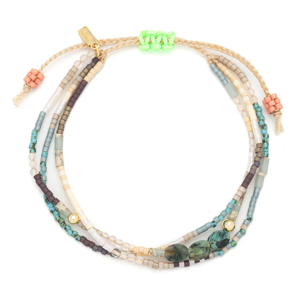 Bracelet mixed media Turquoise africaine (transformation) - Or