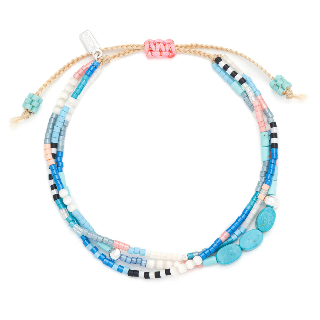 Bracelet mixed media Turquoise (ciel) - Argent