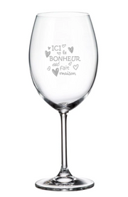 Verre gravé (vin 20 oz) - Ici, le bonheur est fait maison