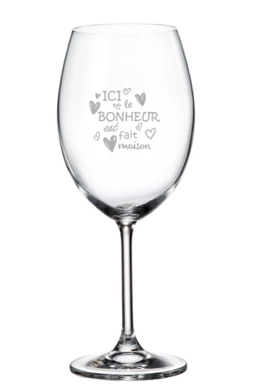 Verre gravé (vin 20 oz) - Ici, le bonheur est fait maison