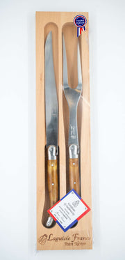 Ensemble d'ustensiles pour viande (2) - Bois d'olivier
