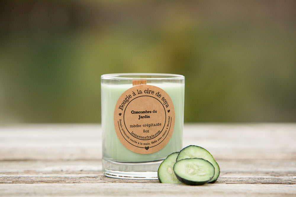 Chandelle de soya avec mèche crépitante - Concombre du jardin