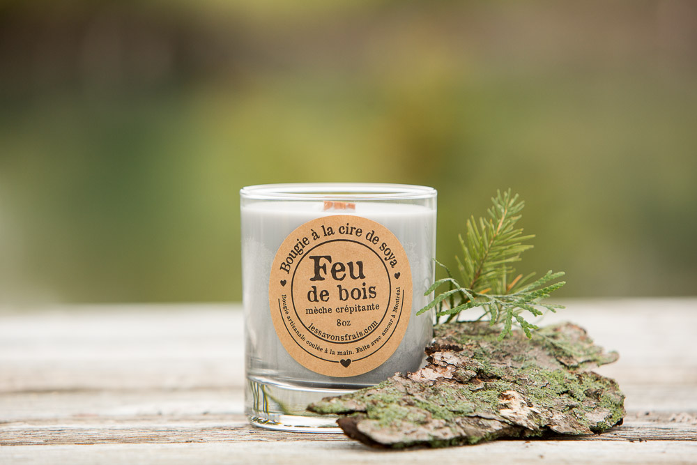 Chandelle de soya avec mèche crépitante - Feu de bois