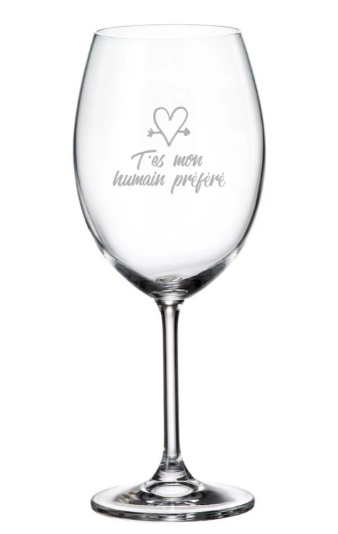 Verre gravé (vin 20 oz) - T'es mon humain préféré