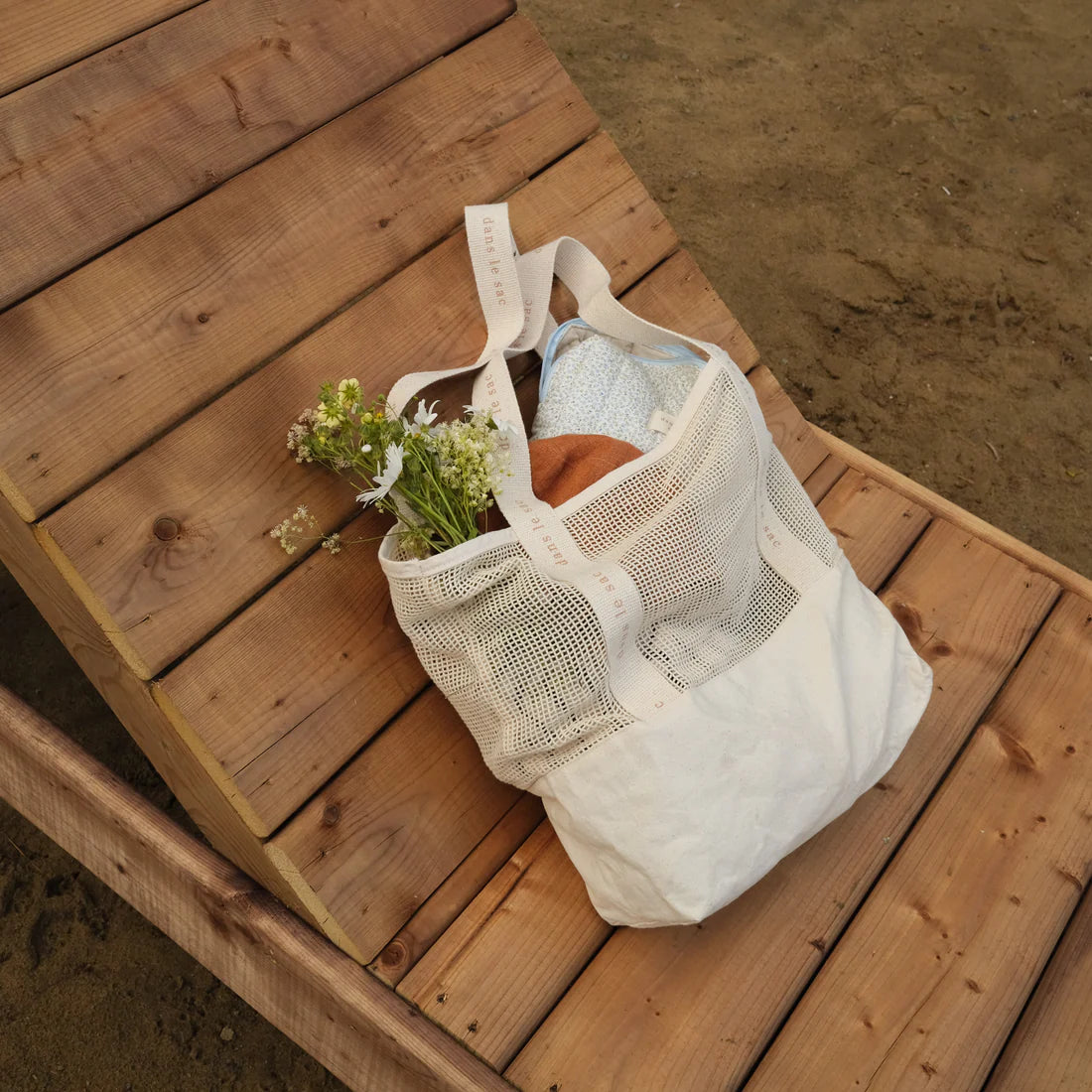 Sac de plage en filet - Crème