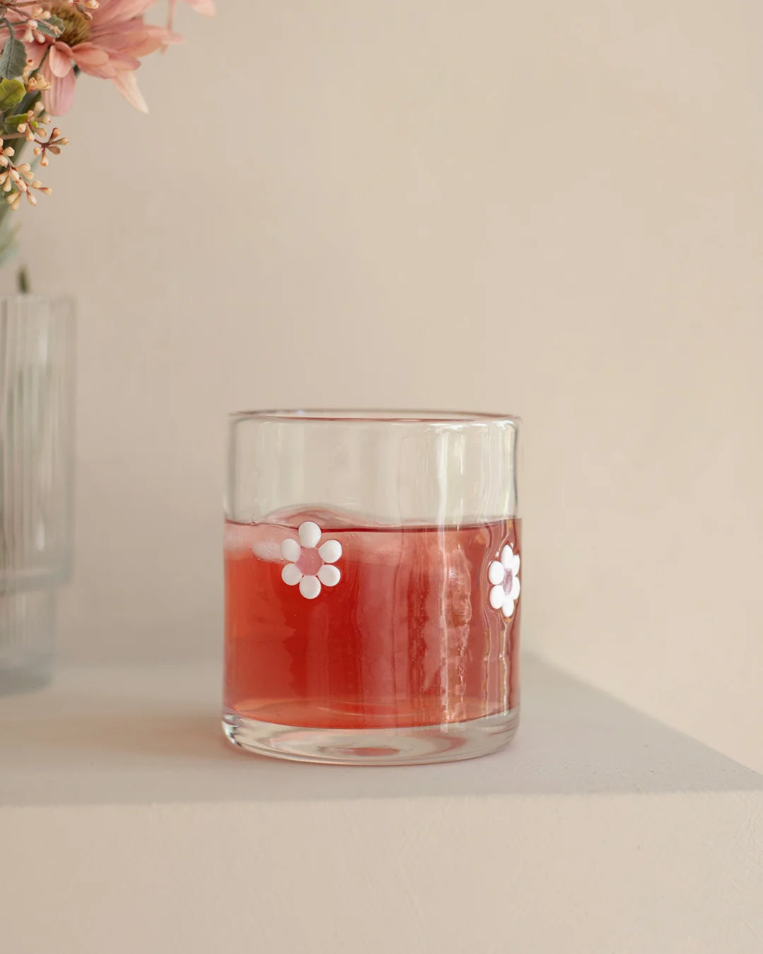 Verre - Marguerites roses