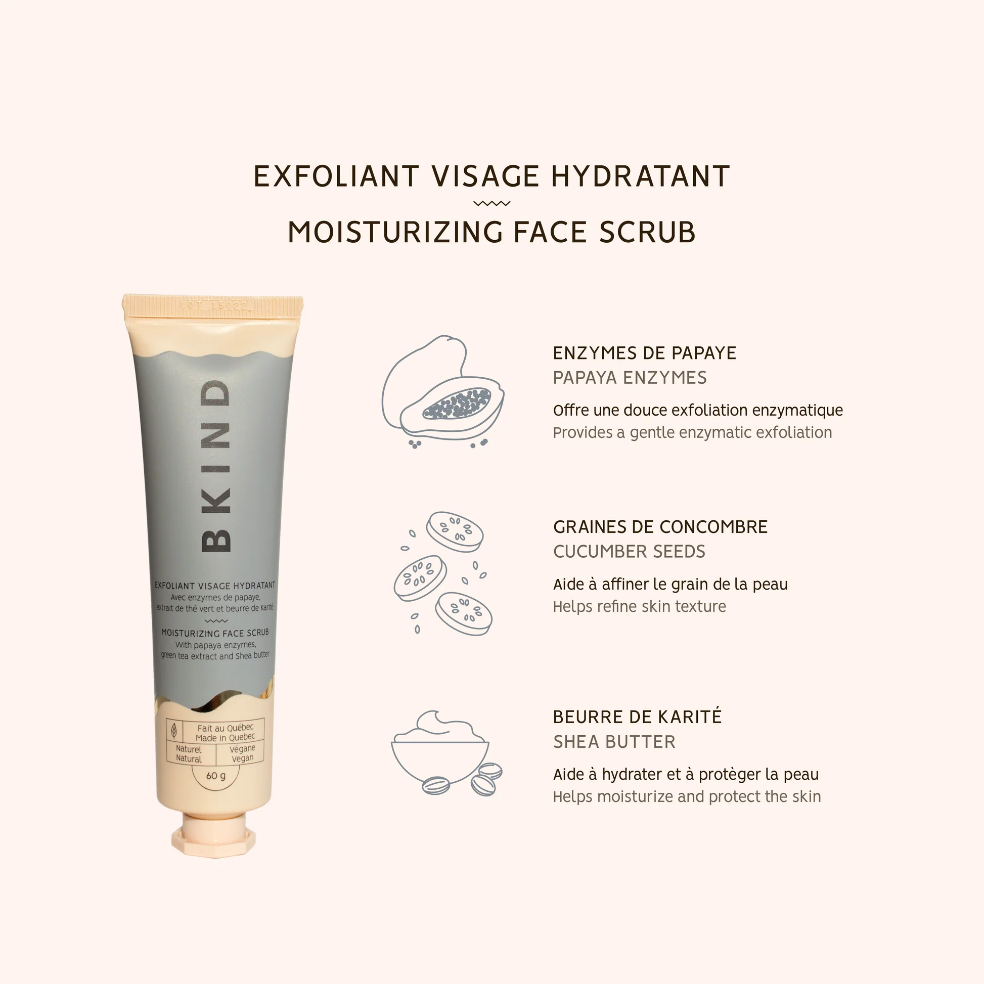 Exfoliant visage hydratant avec enzymes de papaye et extrait de thé vert - Peau sèche