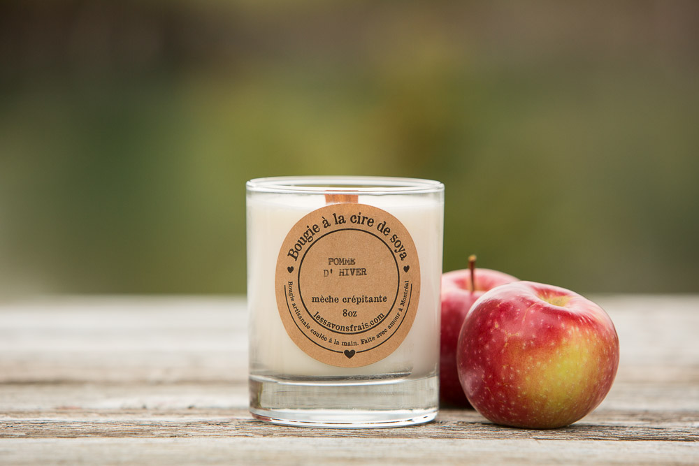 Chandelle de soya avec mèche crépitante - Pomme d'hiver